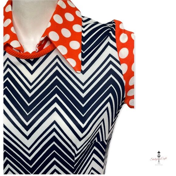VINTAGE 1970s Fun Funky Polka Dot ZigZag Chevron Mixed Print Dress Medium 8 CuTE - Picture 6 of 14